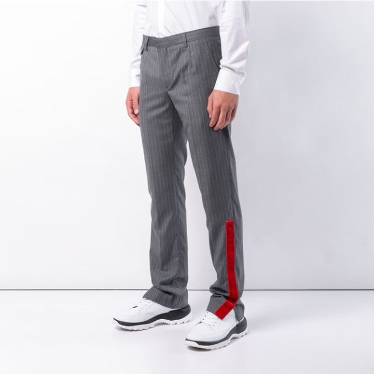 Men's Off-White Stripe Pattern Casual Long Pants/Trousers Slim Fit Gray OMCA079F183560049900