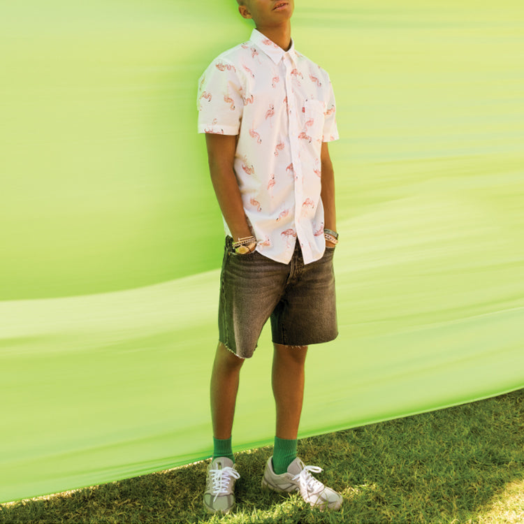 Men's Levis HAILEY AND JADEN Series Printing Short Sleeve Shirt White 86624-0004