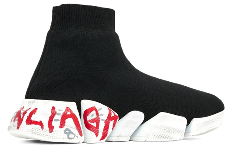 Balenciaga Speed 2.0 Sneakers 'Black Knit with Red Graffiti' 617239W2DD41096