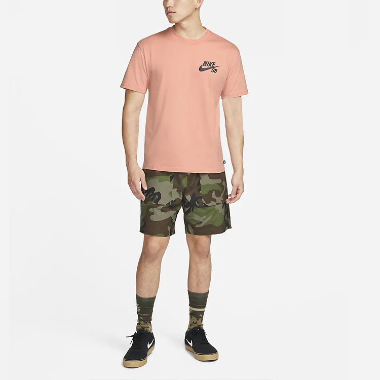 Nike SB Skateboard Logo Printing Sports Skateboard Short Sleeve Apricot Pink DC7818-824