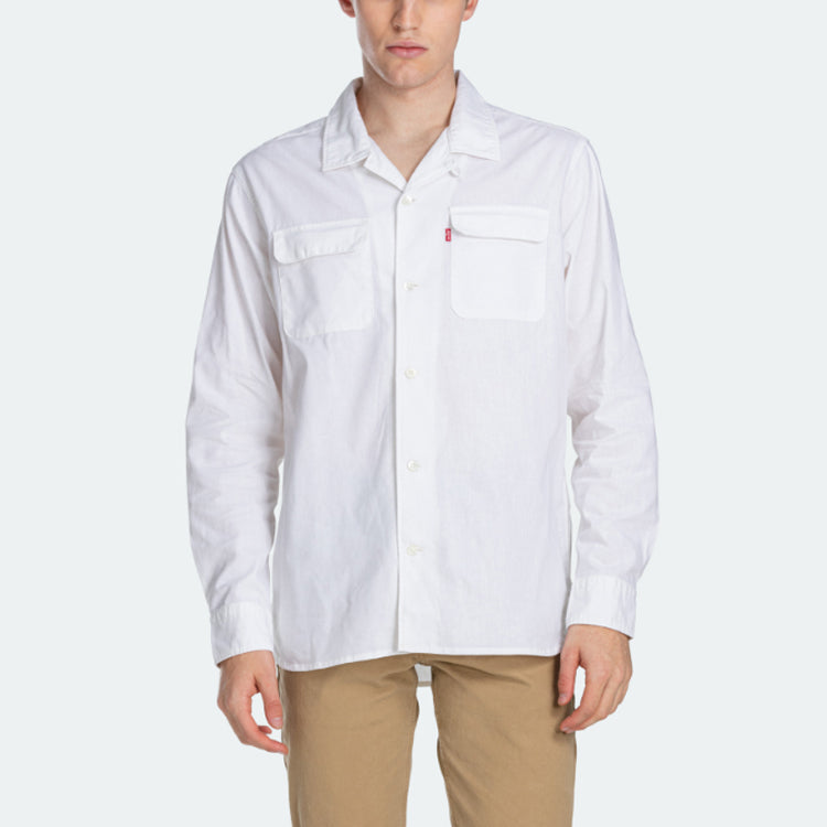 Men's Levis Casual lapel Long Sleeves Shirt White 85489-0001