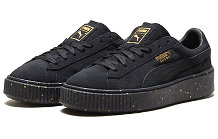 (WMNS) PUMA Suede Platform Black/Gold Board Shoes 365621-01