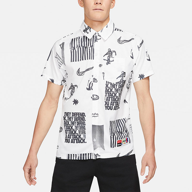 Nike Woven Soccer/Football Athleisure Casual Sports Printing lapel Shirt White DA1474-100