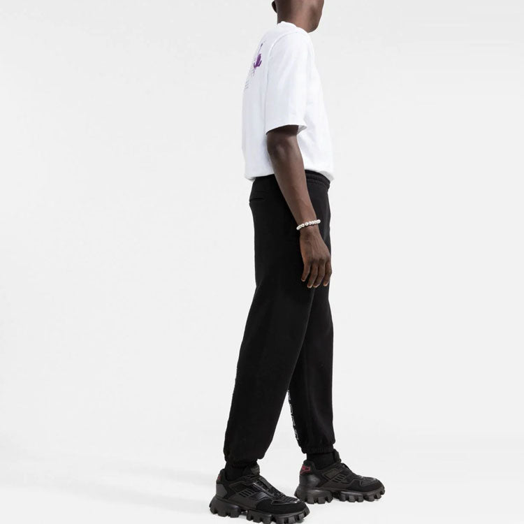 Men's Off-White Logo Solid Color Bundle Feet Sports Pants/Trousers/Joggers Black OMCH030F21FLE001