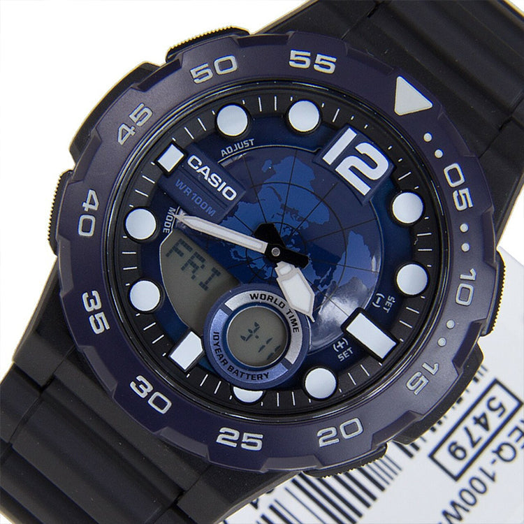 Casio Waterproof Analog-Digital Watch 'Black Blue' AEQ-100W-2A