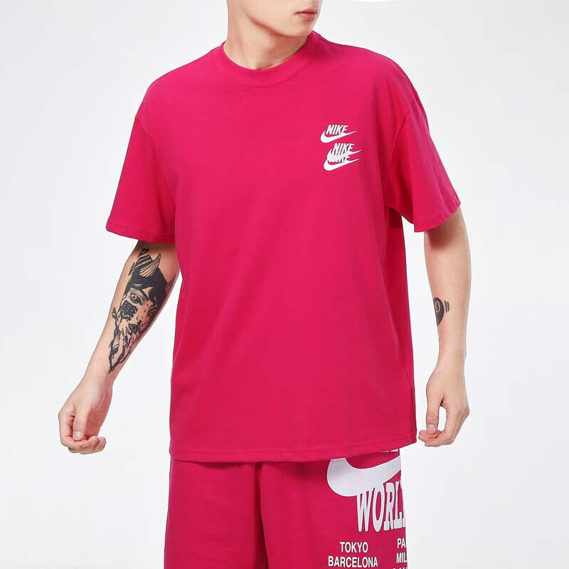 Nike Sportswear Tee World Tour 2 Back big Logo Print Sports Short Sleeve Men's Dark Pink/Red DA0990-615