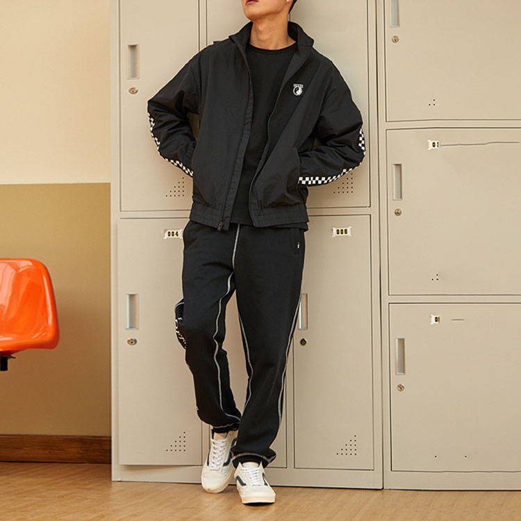 Vans SS22 Grid Printing Zipper Jacket Couple Style Black VN0A5HA5BLK