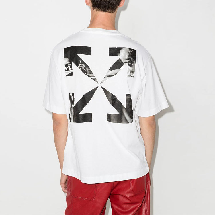 Off-White FW21 Caravaggio Arrow Pattern Round Neck Short Sleeve Loose Fit White OMAA120F21JER0070110