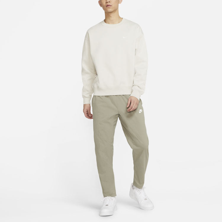 Men's Nike Lab Fleece Crew Solid Color Plush Stay Warm Sports Round Neck Pullover Light Bone White DA0318-072