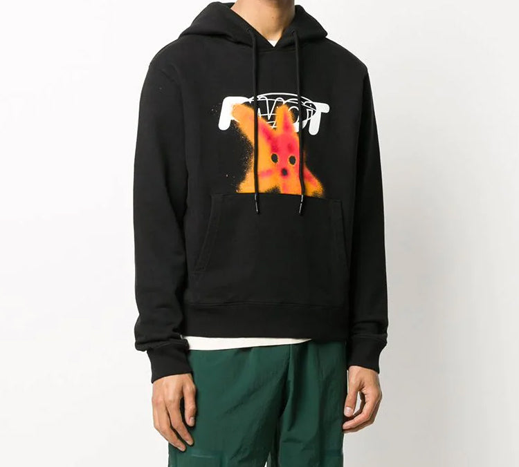 Off-White FW20 Pivot Fish Printing Hooded Pullover Men Black OMBB034E20FLE0101025