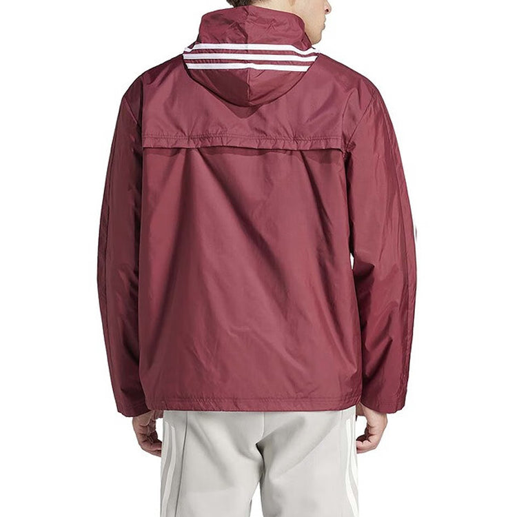 adidas Essential 3-Stripes Woven Windbreaker Asia Sizing 'Shadow Red' IS1335
