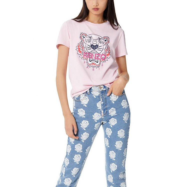 KENZO Tiger Head Printing Pattern Round Neck Short Sleeve Pink F952TS7214YB-33