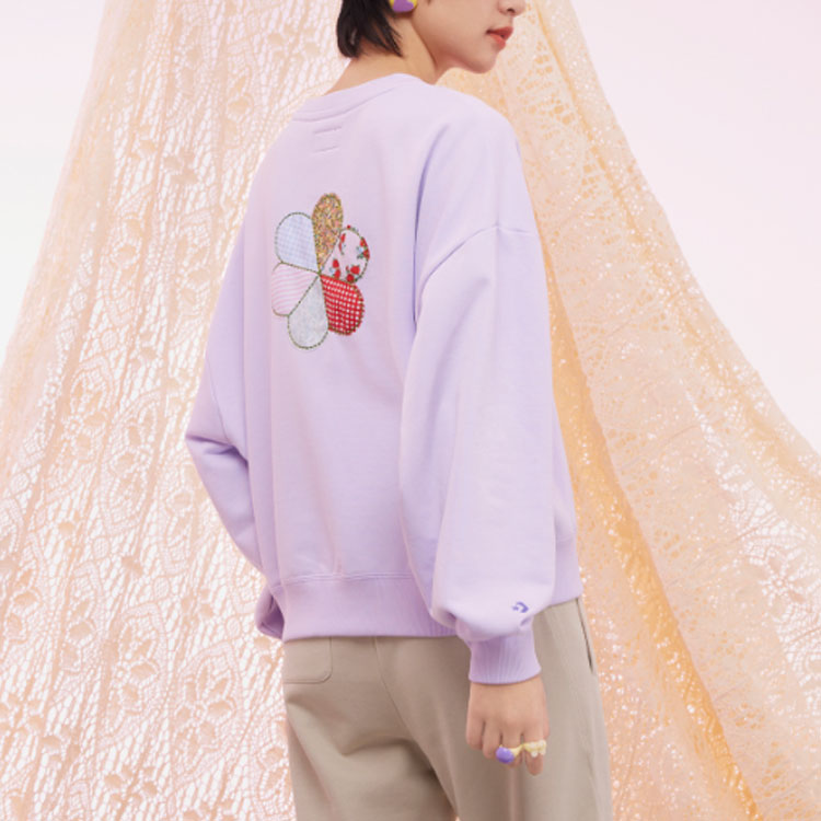 (WMNS) Converse Floral Crewneck Asia Sizing 'Lilac' 10025522-A02