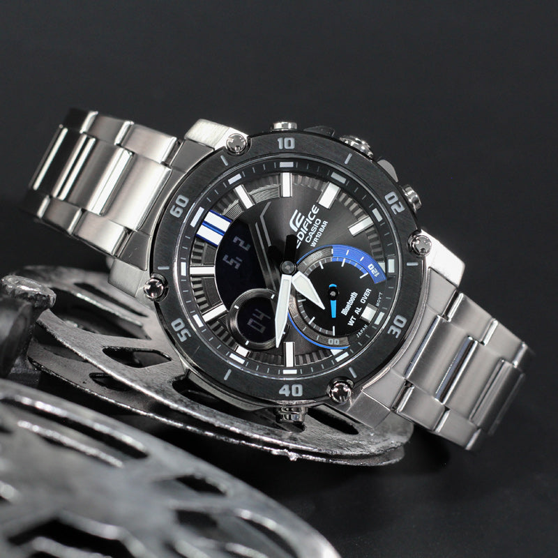 CASIO Stainless Steel Strap Mens Black Analog/Digital Combo ECB-20DB-1A