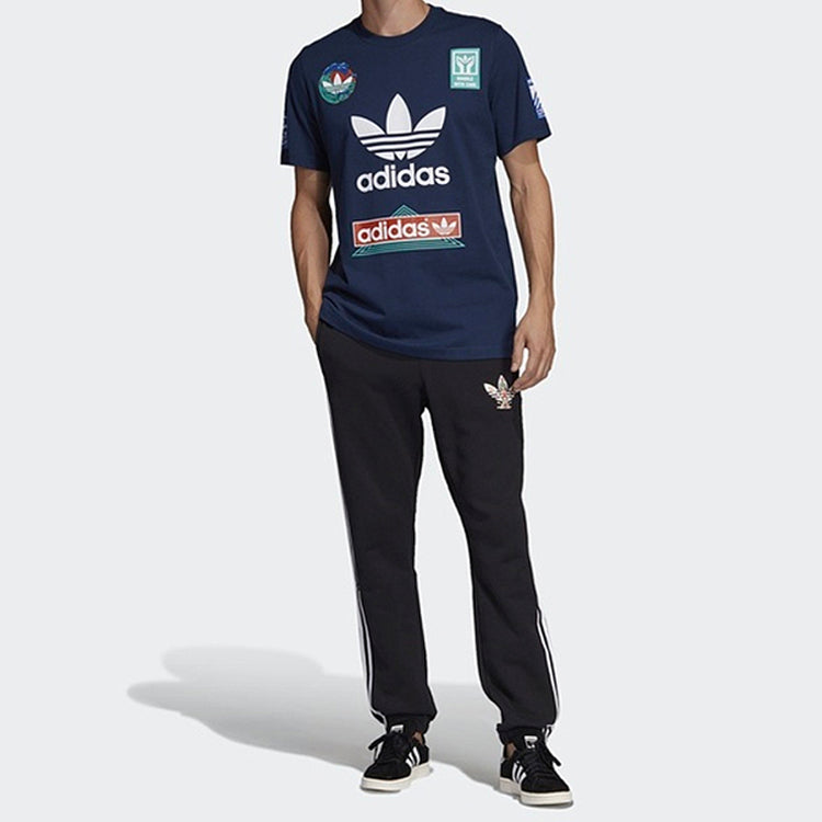 adidas originals Race Tee Logo Printing Round Neck Short Sleeve Navy Blue DV2072