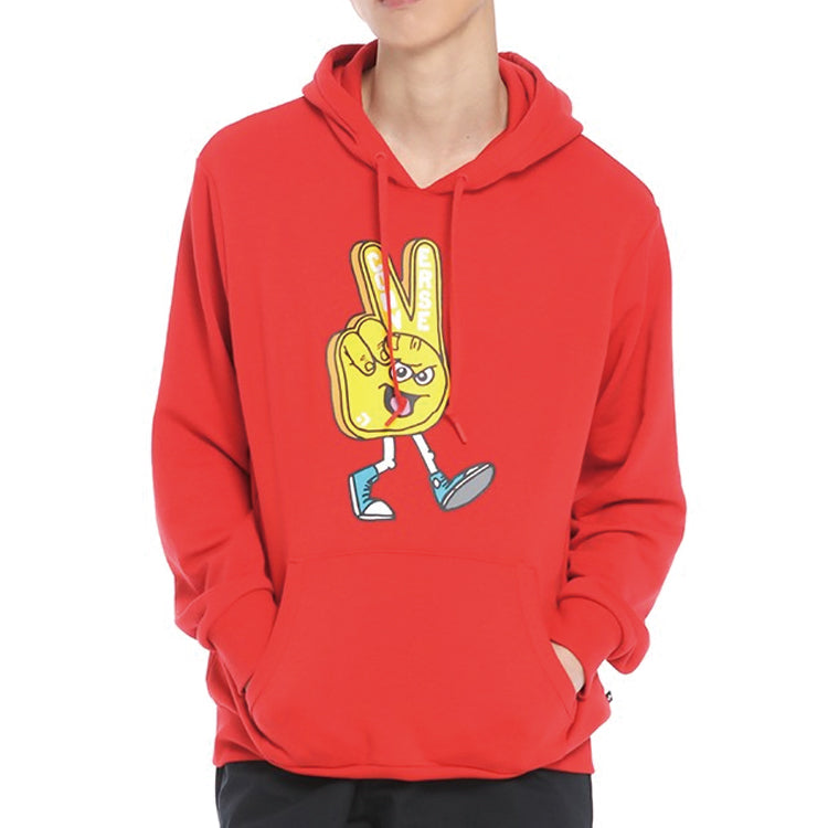 Converse Finger Letter Print Hooded Drawstring Sweatshirt Red 10019083-A02