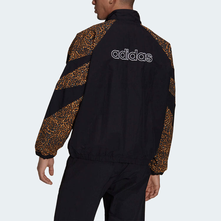 adidas originals Animal Leopard print Splicing Sports Jacket Black H06733