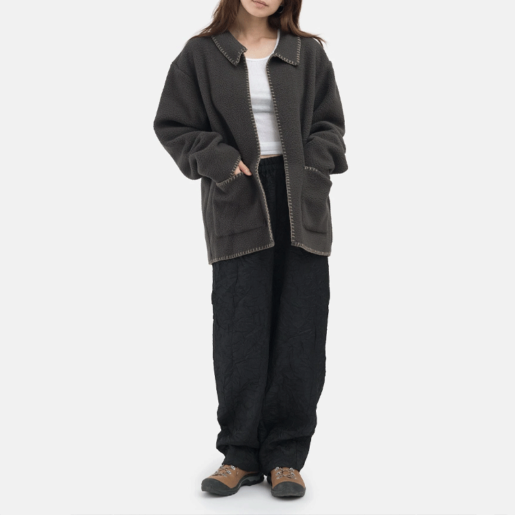 Stussy Woodsy Blanket Stitch Fleece Jacket 'Black' 218128