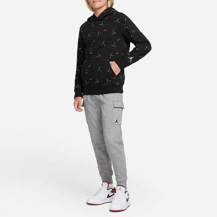(GS) Air Jordan Full Print Logo Fleece Loose Boy Black DQ8007-010
