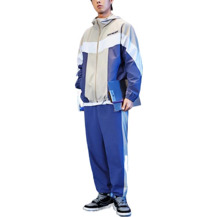 Li-Ning Sports Living Series Colorblock Zipper Hooded Jacket 'Beige White Blue' AFDS033-3