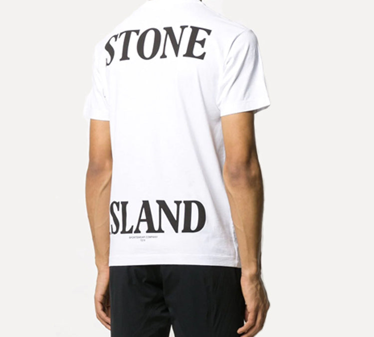 Men's STONE ISLAND Pure Cotton Printing Alphabet Short Sleeve White 7215NS89-V0001