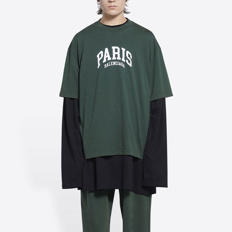 Balenciaga Cities Paris T-shirt Medium Fit 'Green' 612966TLVL73011
