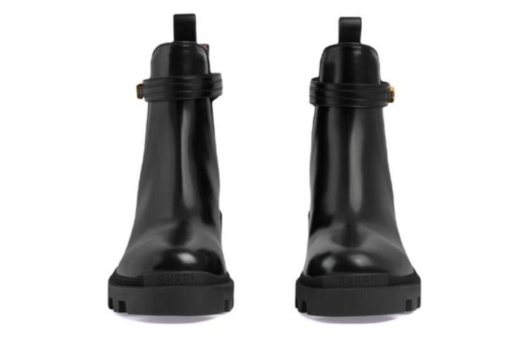 (WMNS) Gucci Mid-Heel Boot With Logo 'Black Leather' 734909-AABK6-1000