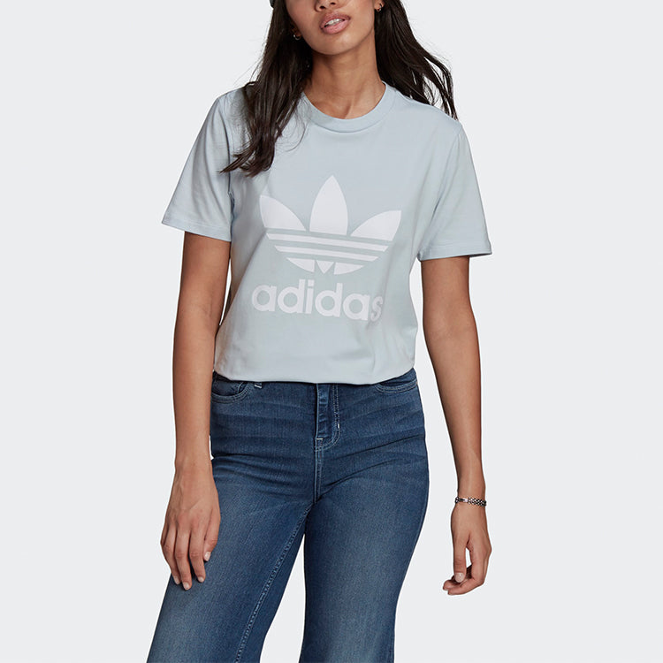 (WMNS) adidas originals Trefoil Tee Logo Printing Sports Short Sleeve Gray Blue T-Shirt GN2975