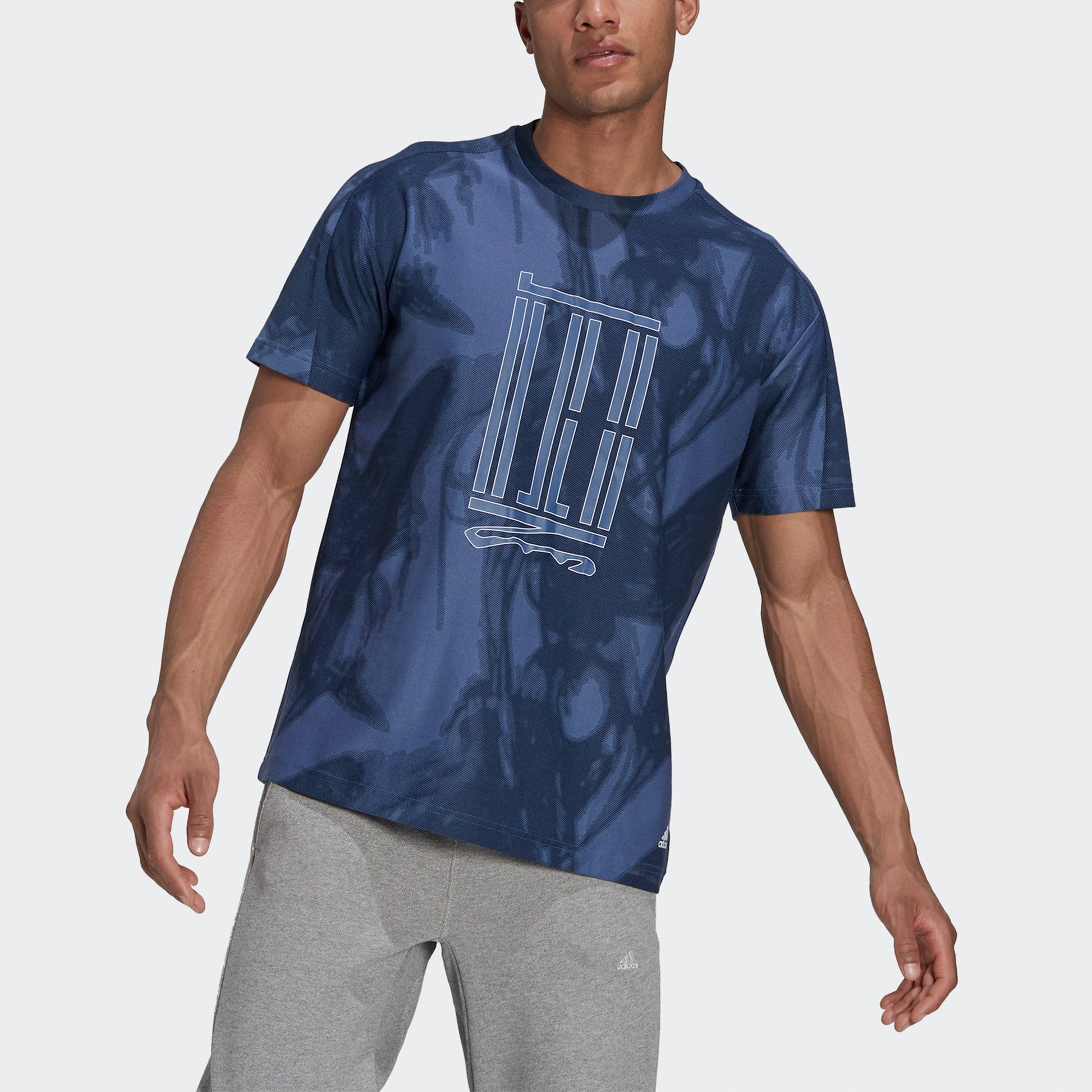 adidas Wj Top Series Sports Loose Printing Round Neck Short Sleeve Blue GU1801