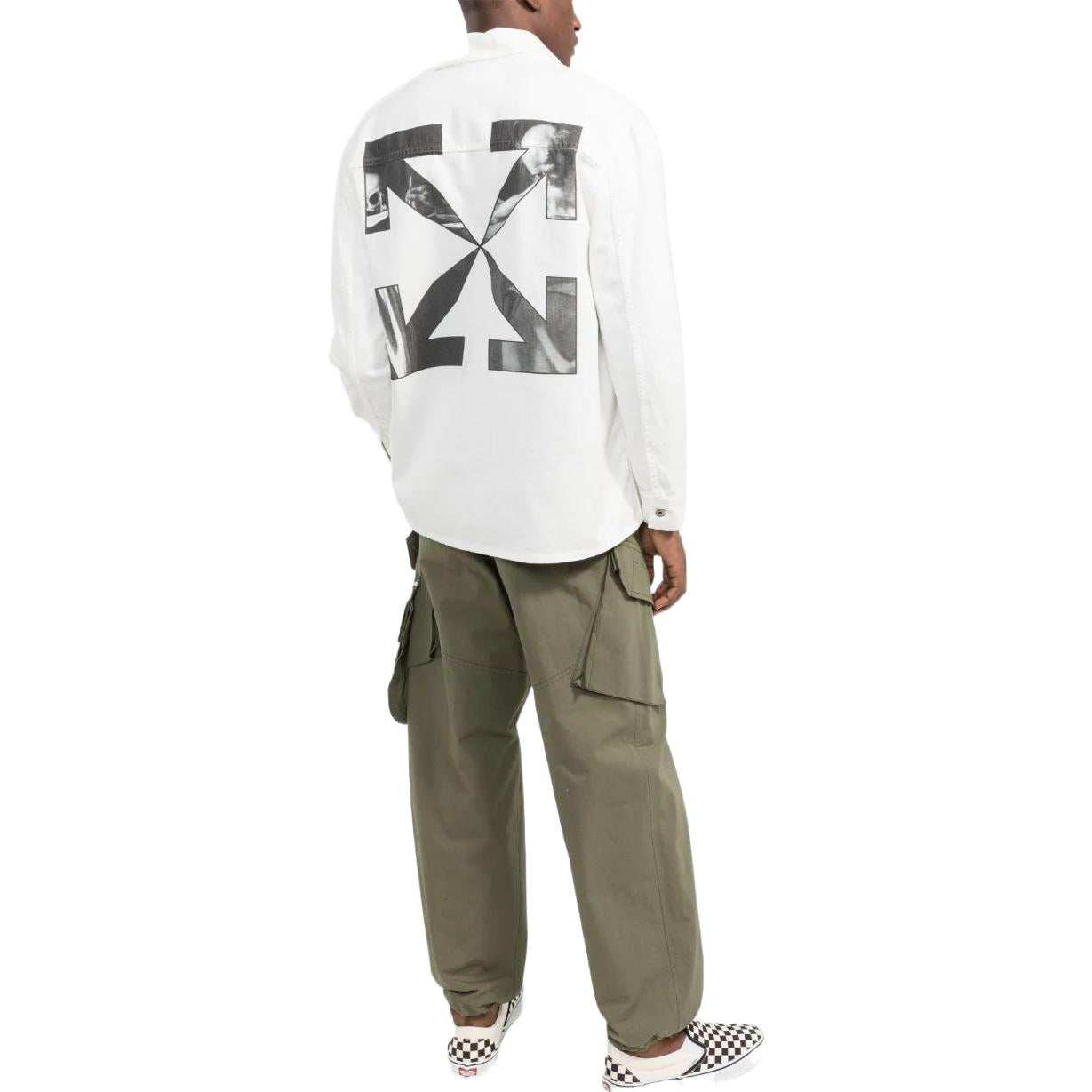 Men's Off-White FW22 Arrow Pattern Printing Long Sleeves Version White Shirt OMYD039C99DEN0010110