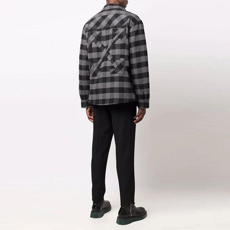 Off-White FW21 Plaid hooded Long Sleeves Shirt Loose Fit Black OMEA236F21FAB0010505