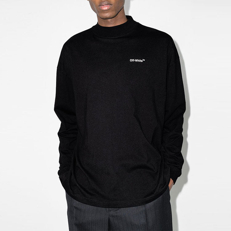 Men's Off-White FW21 Logo Alphabet Arrow Round Neck Long Sleeves Loose Fit Black T-Shirt OMAB032C99JER0011001