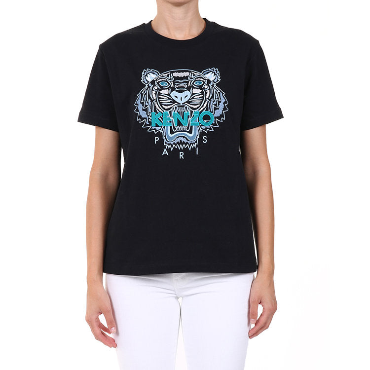 KENZO Tiger Head Pattern Round Neck Short Sleeve Black FA62TS9124YE-99A