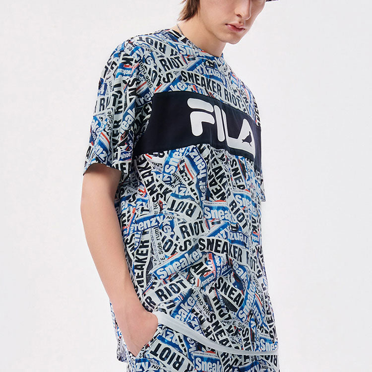 Men's FILA FUSION x staple Crossover Contrasting Colors Logo Full Print Sports Short Sleeve T11M134101F-GY