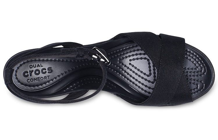 (WMNS) Crocs Leigh II Cross Strap Ankle Wedge Sandals 'Black' 204950-060