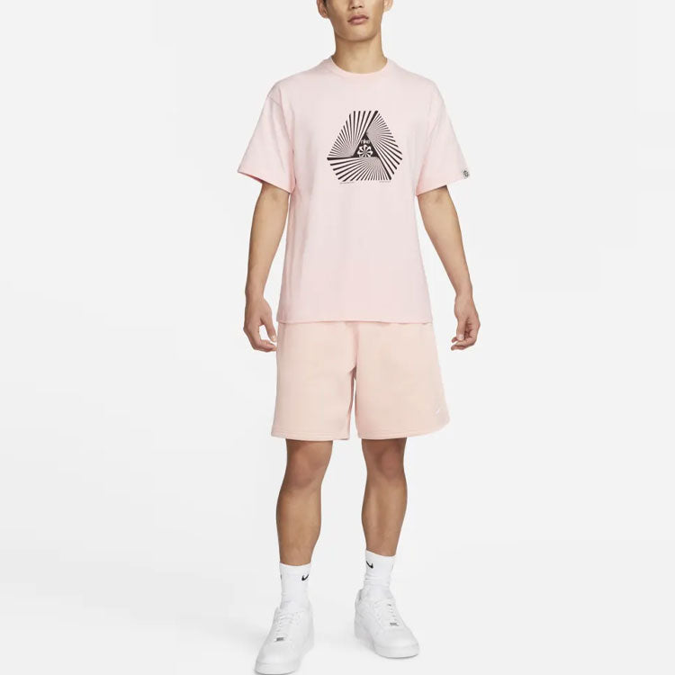 Men's Nike Geometry Pattern Printing Round Neck Pullover Short Sleeve Pink T-Shirt DV0679-610