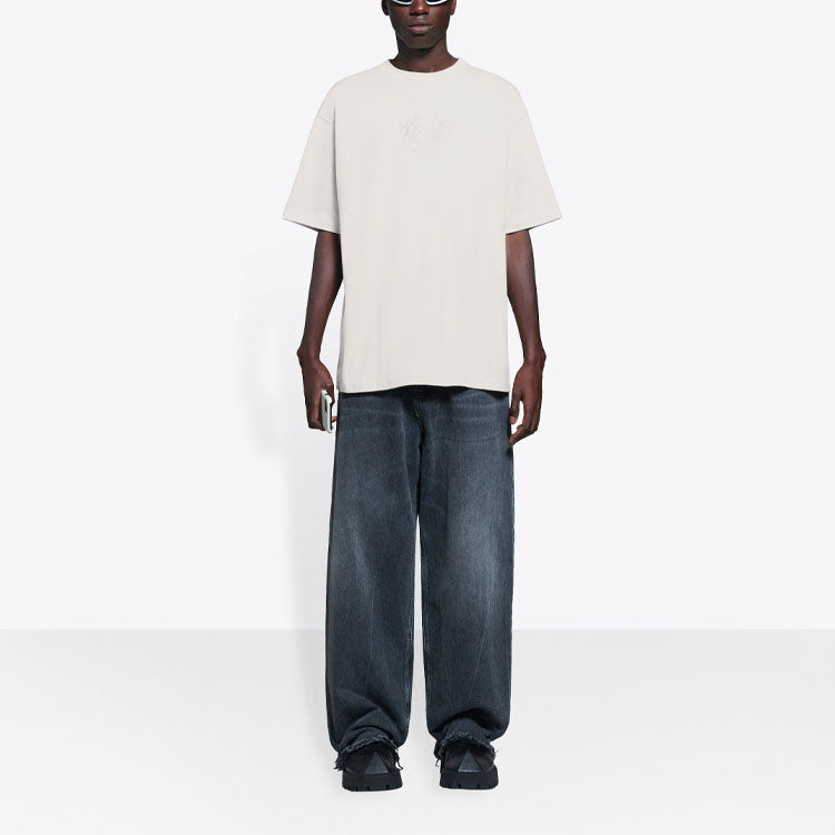 Balenciaga Unisex SS21 Logo Round Neck Grey 641675TKV712966