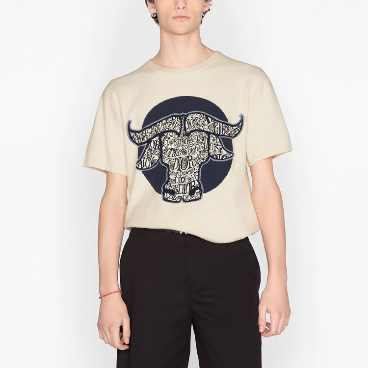 DIOR SS21 knitted oversized short-sleeved T-shirt men's beige 183M649AT850-C085