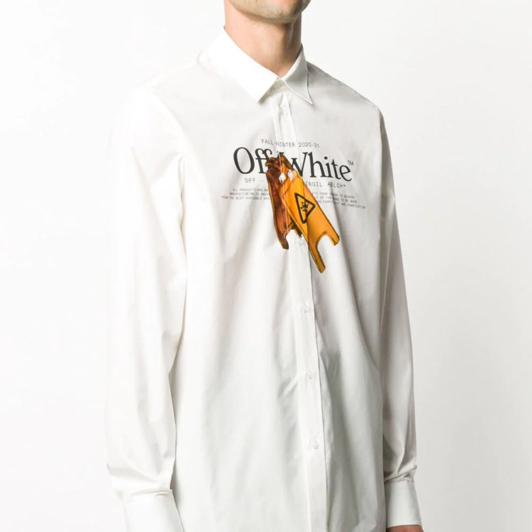 Off-White FW20 Printing Long-sleeved Shirt Men White OMGA138F20FAB0010118