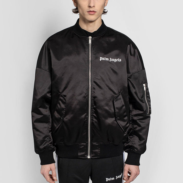 Men's PALM ANGELS Alphabet Contrasting Colors Zipper Casual Jacket Black PMEH002E20FAB0011001