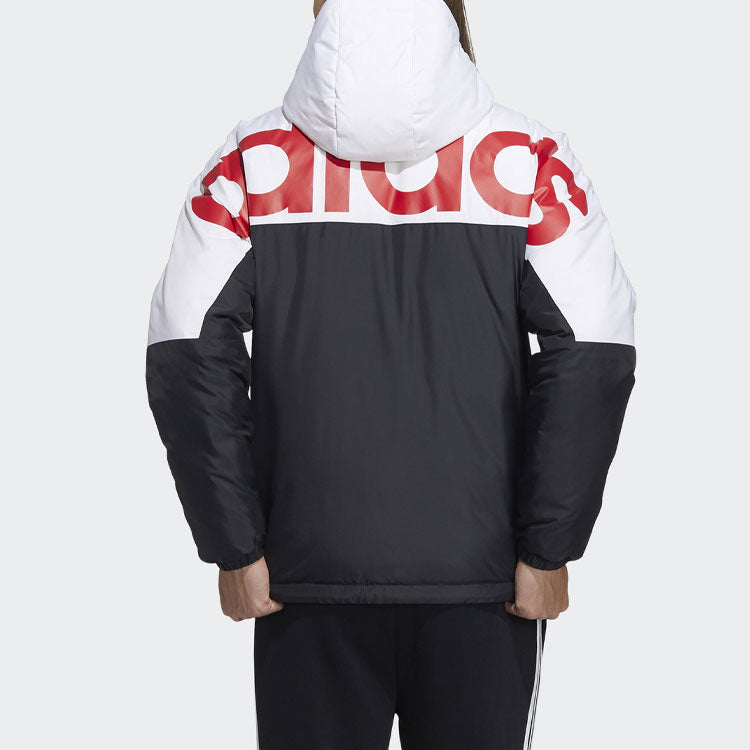 Men's adidas neo Dwn Cb Brd Jk Large Logo Printing Contrasting Colors Stay Warm Hooded Down Jacket Black H45258