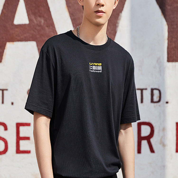 Li-Ning Sports Fashion Series Printing Round Neck Short Sleeve Black AHSQ313-4