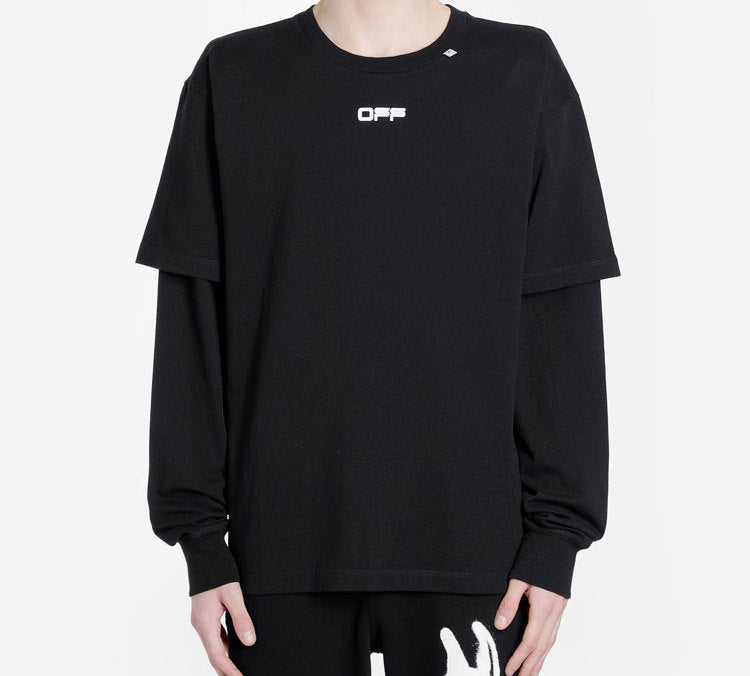 Off-White Long Sleeve Wavy Line Logo Double Sleeve OMAB022R201850041001