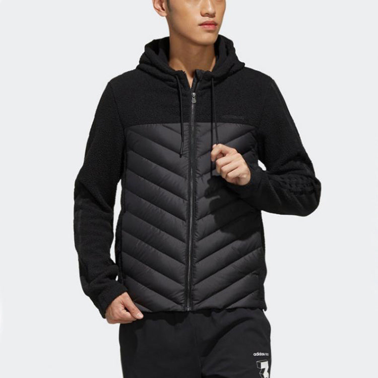 adidas neo M Dly Dwn Jkt Sports Splicing Fleece hooded down Jacket Black EI6250