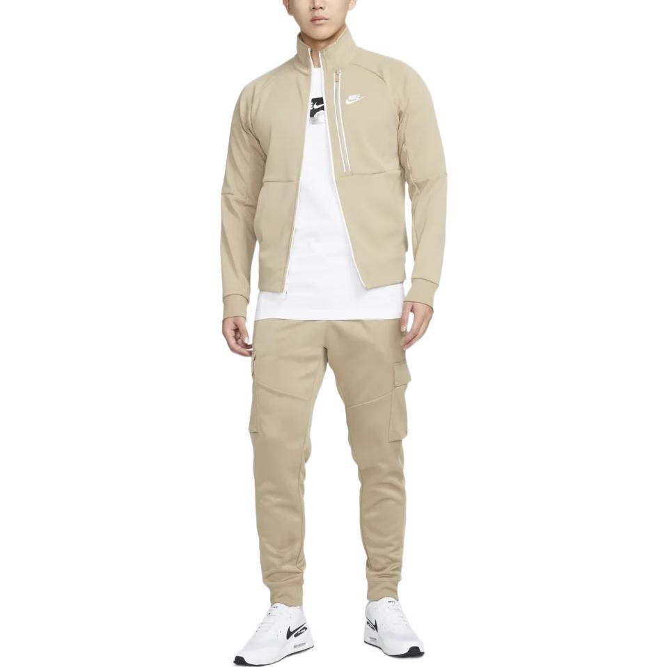 Men's Nike Solid Color Casual Micro Mark Printing Stand Collar Jacket Creamy White DA0004-247