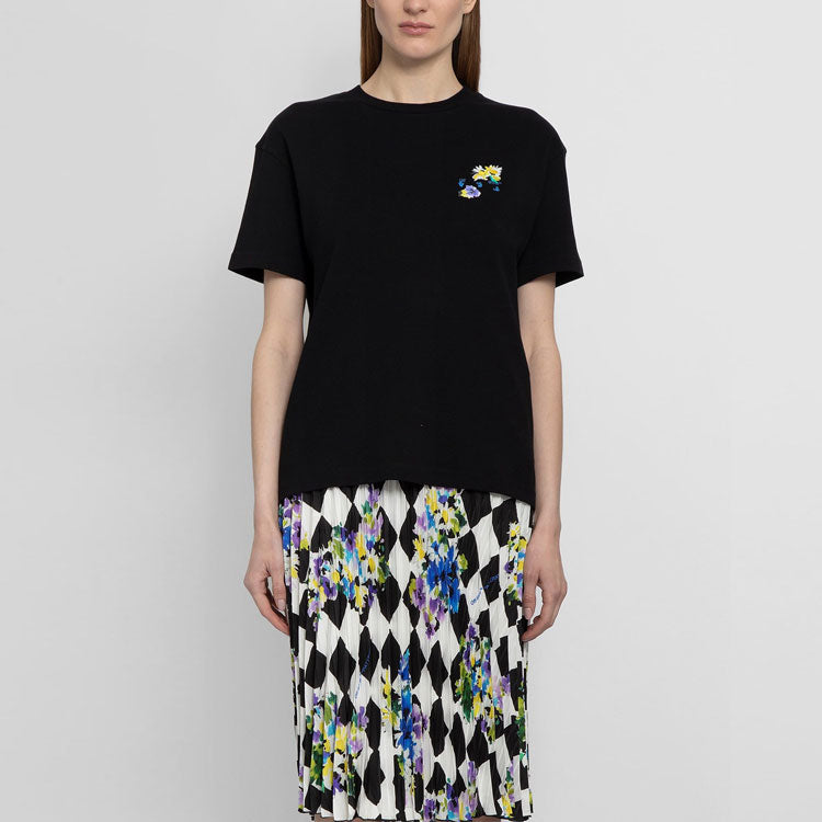 (WMNS) Off-White SS21 Plant Flower Plaid Round Neck Short Sleeve Slim Fit Black T-Shirt OWAA089S21JER0021001