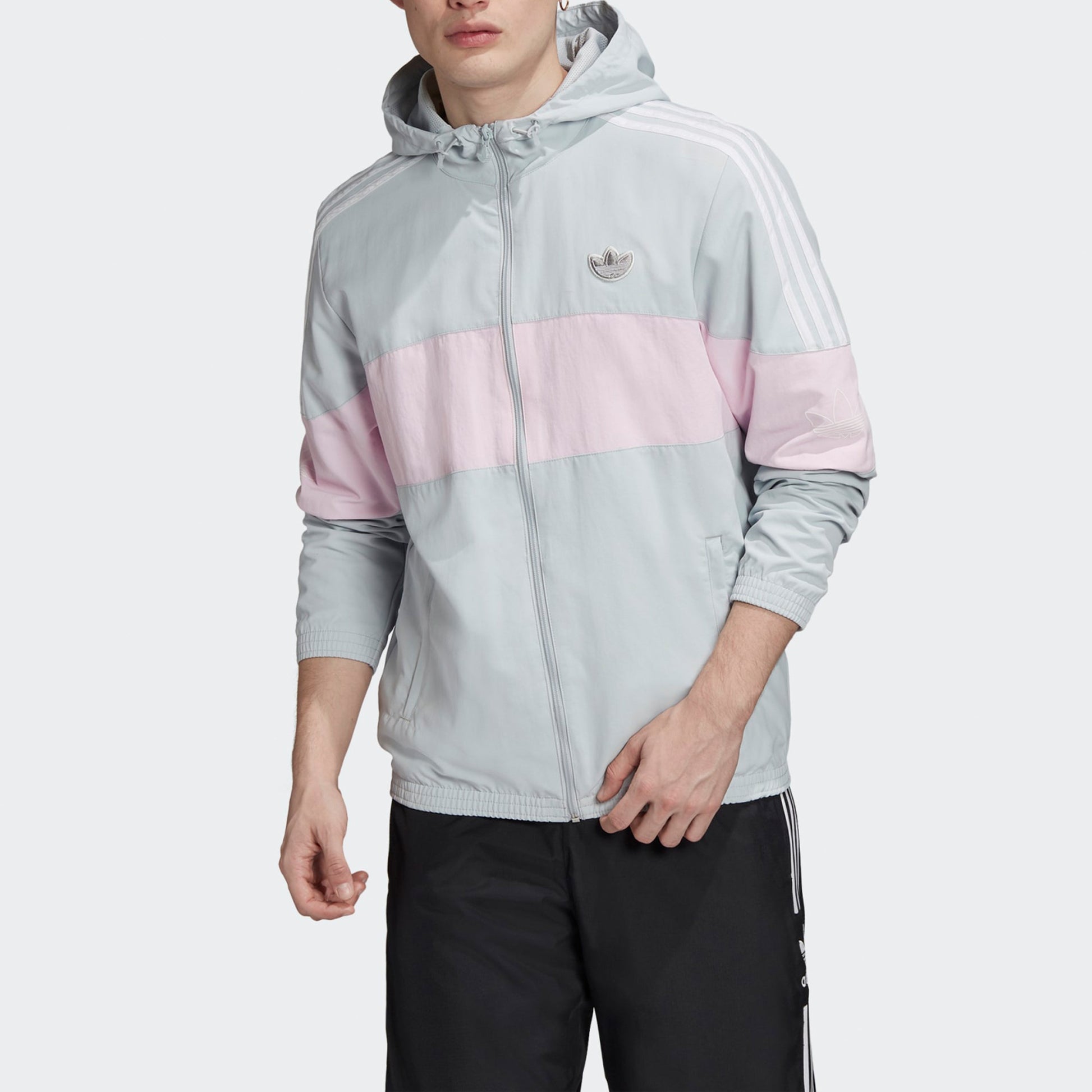 adidas originals hooded Windbreaker Colorblock Casual Sports Jacket Transparent Gray FM3891