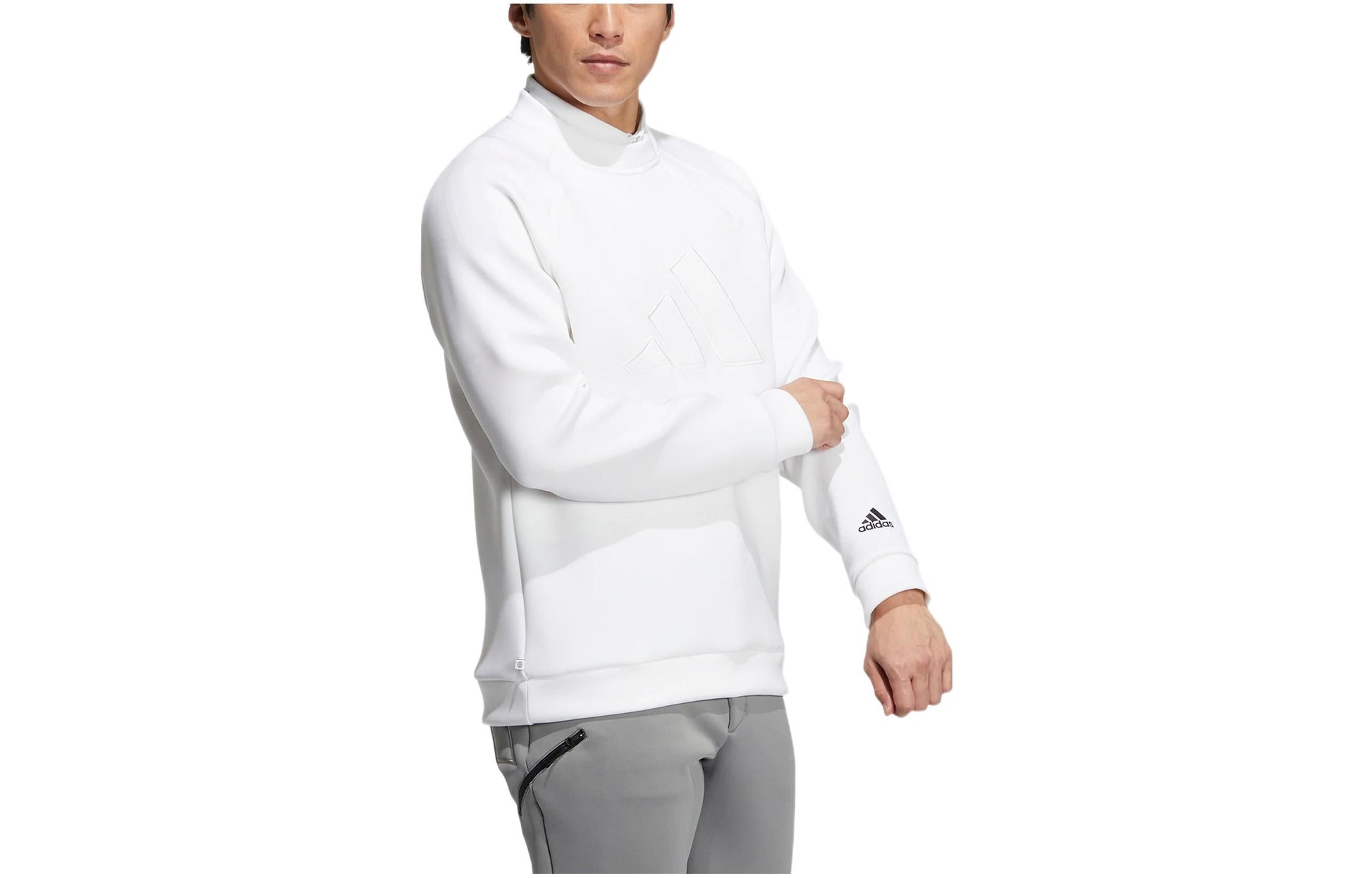 Men's adidas Bos Spcr Sweat Solid Color Large Logo Embroidered Pullover Round Neck Half Zipper Long Sleeves White HG8296