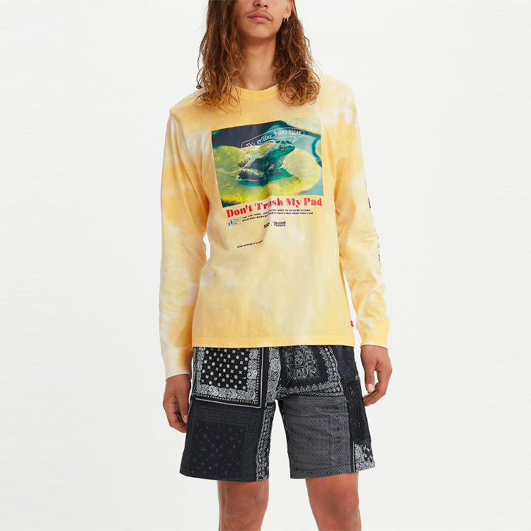 Men's Levis Tie Dye Alphabet Printing Round Neck Long Sleeves Yellow 16139-0024
