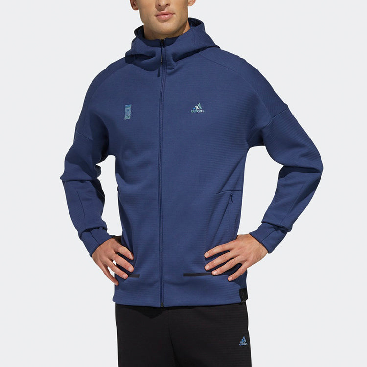 Men's adidas Sports Shoulder Drop Hooded Jacket Indigo FM9340